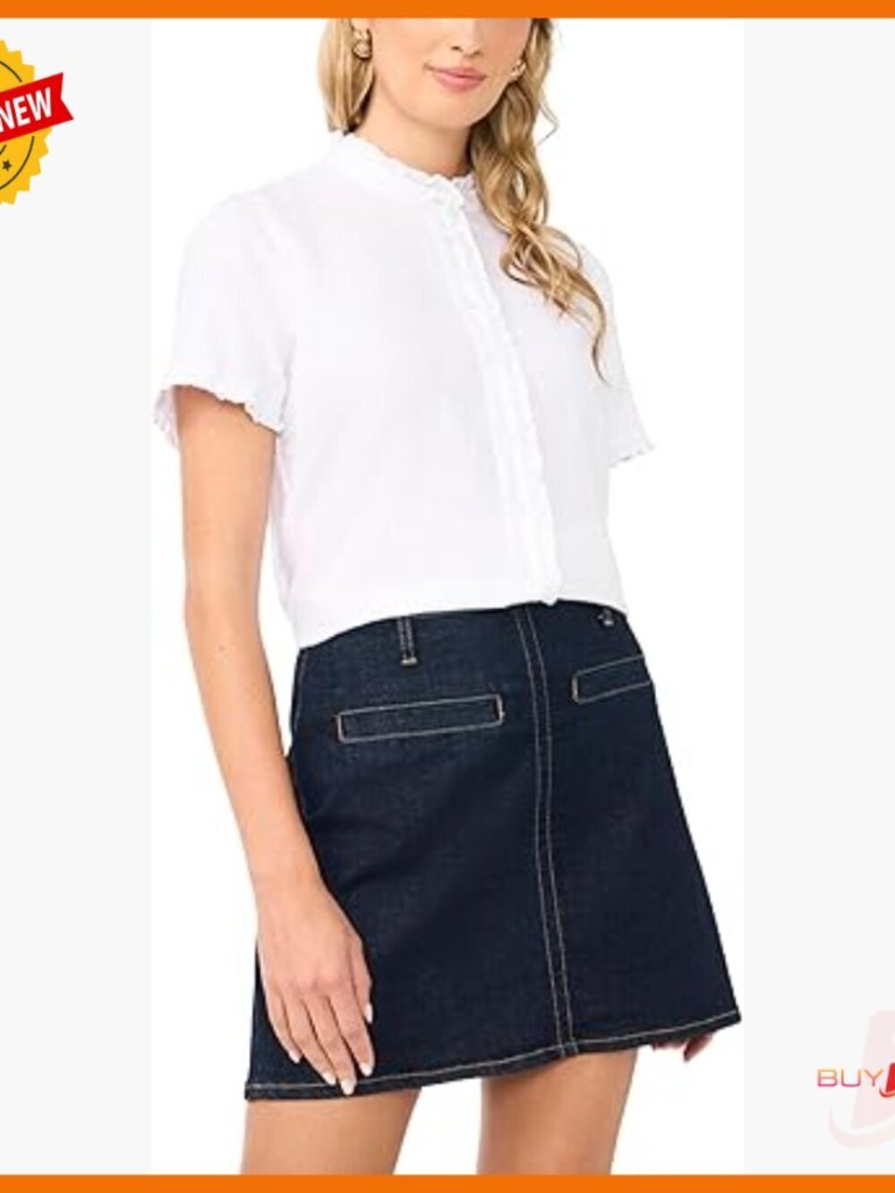 Linen Short Sleeve Ruffle Button Down Blouse Regular Fit